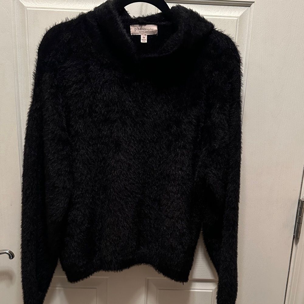 Philosophy Women’s Black Fuzzy Hooded Sweater Super Soft & Luxurious Size 2X